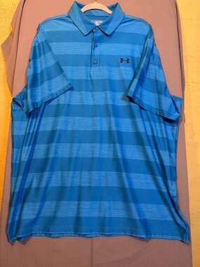Under Armour Heatgear Loose Fit Polo Shirt 2XL Blue Striped